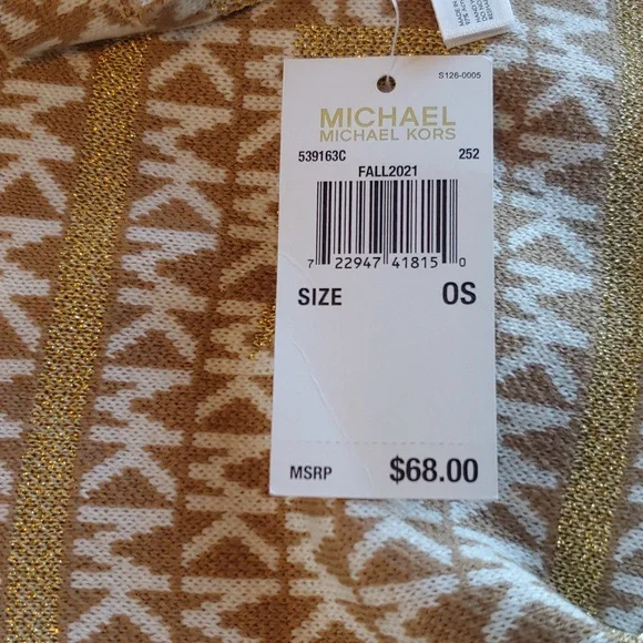Michael Kors Signature Women's Knit Scarf in Tan & Cream Metallic Accents NWT - Picture 9 of 13